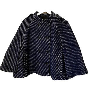 Banana Republic Women's Navy Wool Alpaca Mohair Poncho Shall Sz L Striped Luxury